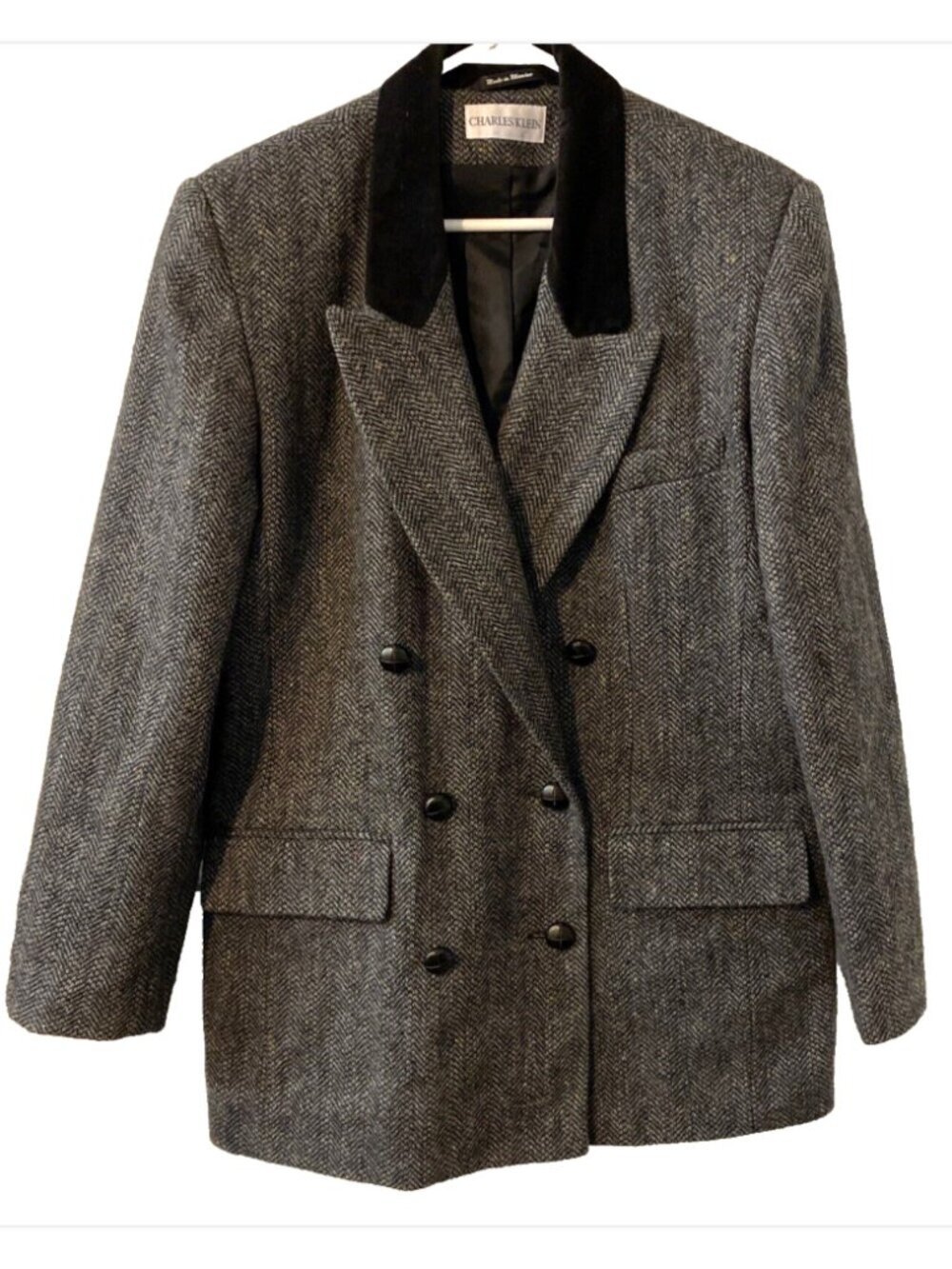 Charles Klein Merino Wool Herringbone Blazer Quiet Luxury Jacket Size 8